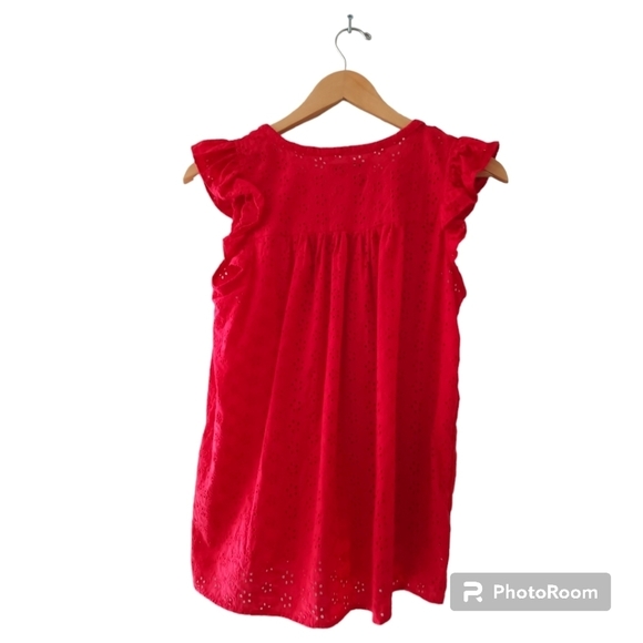 🍒 Madewell Red Eyelet Ruffle-Sleeve Bib Top . Size XXS - Picture 8 of 16